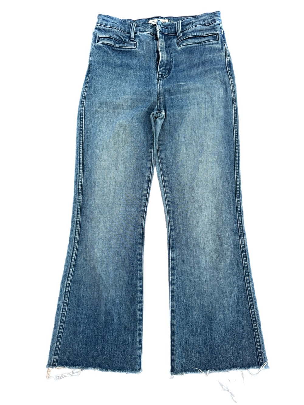 Madewell Mid-Rise Flea Market Flare Cropped Raw Hem Jeans Medium Blue Sz 26